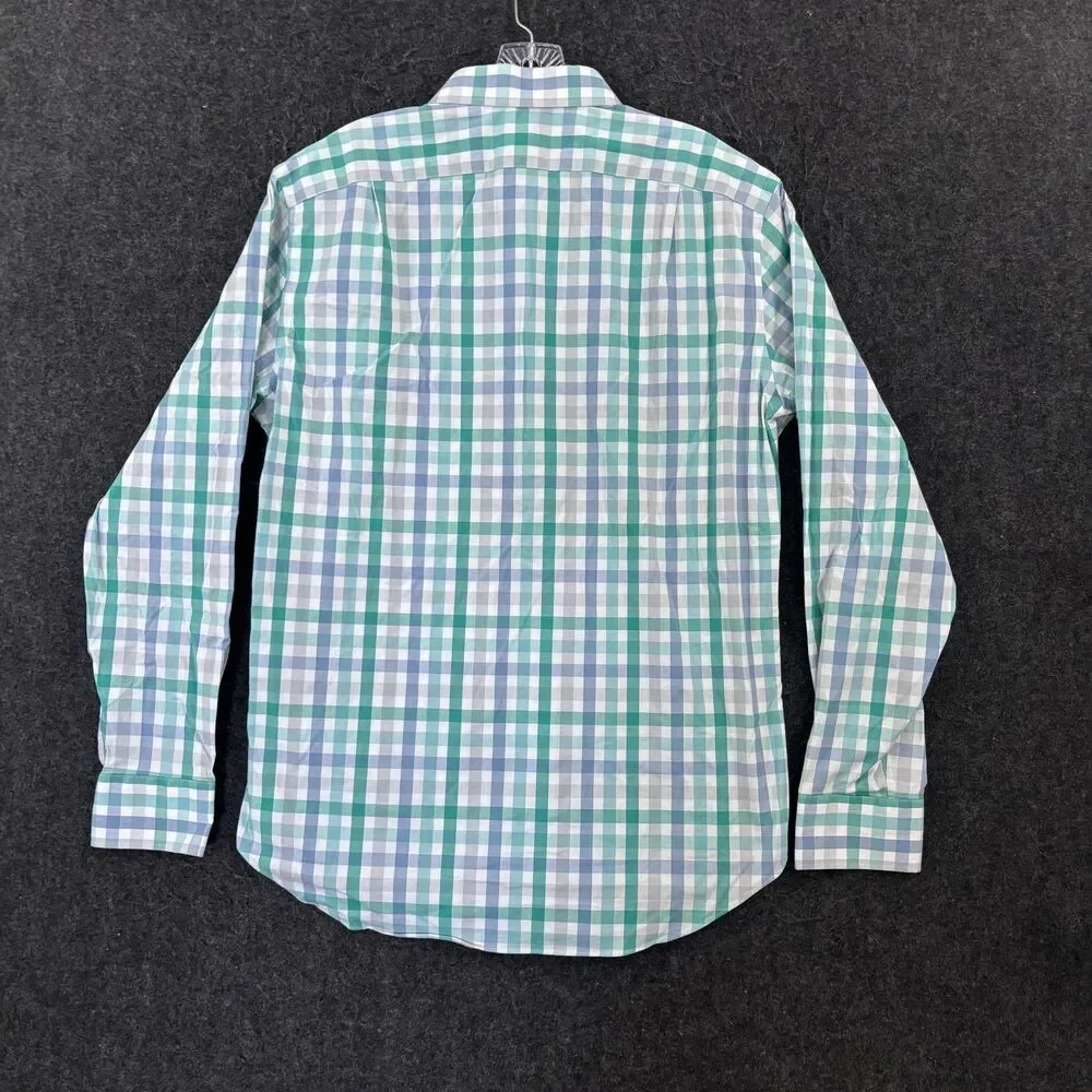 J.Crew Flex Wrinkle Free Shirt Men's Large Green Check Button Up Slim Stretch